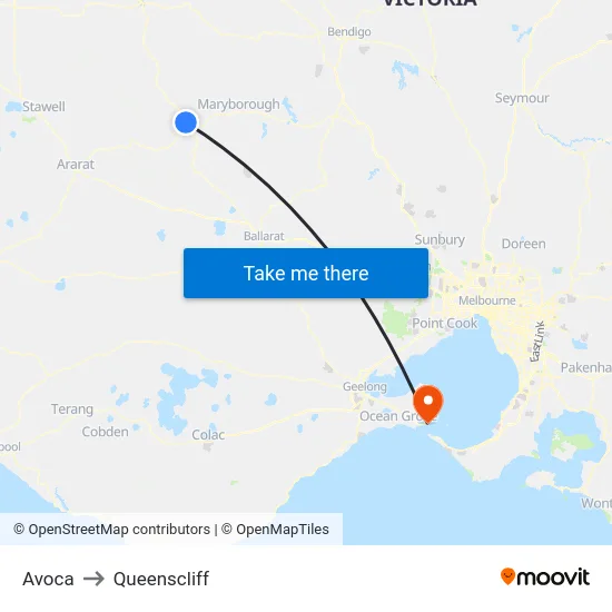 Avoca to Queenscliff map