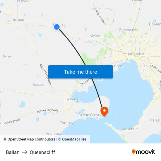 Ballan to Queenscliff map