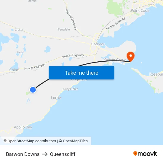 Barwon Downs to Queenscliff map