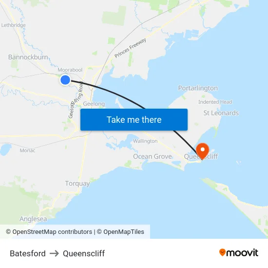 Batesford to Queenscliff map