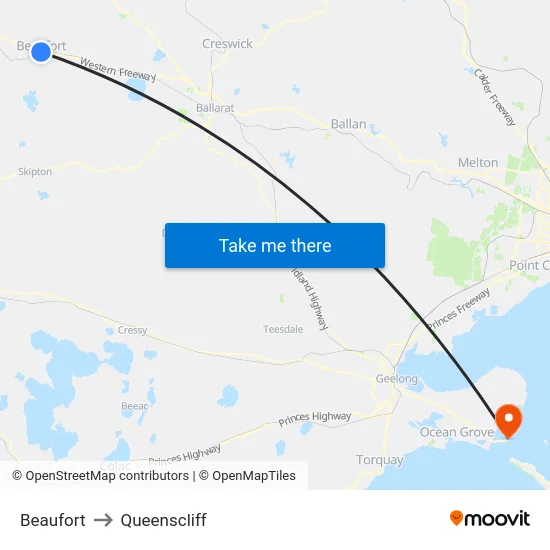 Beaufort to Queenscliff map