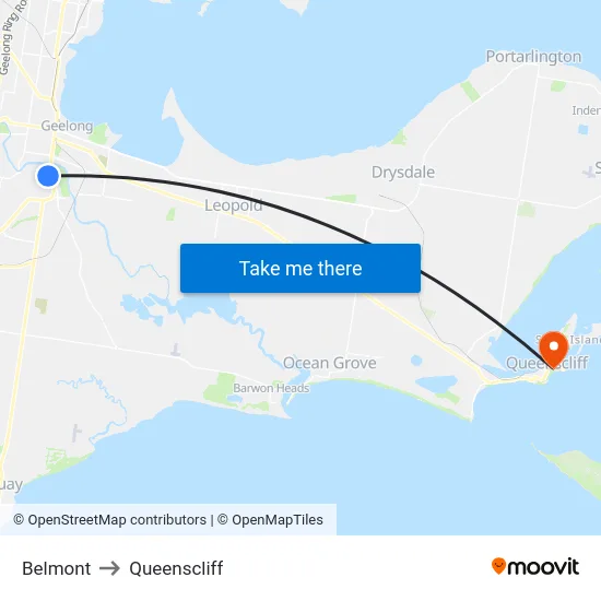 Belmont to Queenscliff map