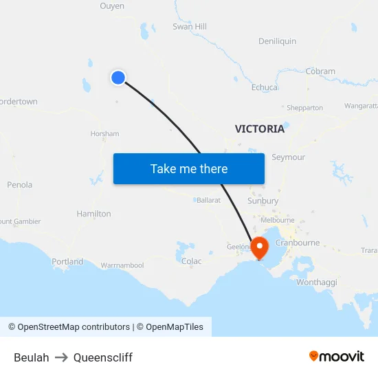 Beulah to Queenscliff map