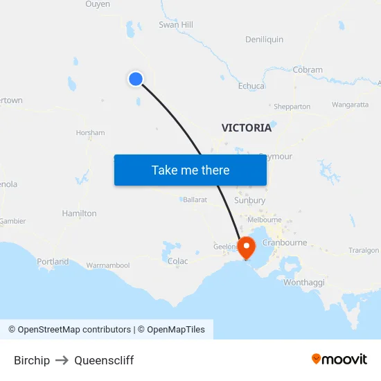 Birchip to Queenscliff map