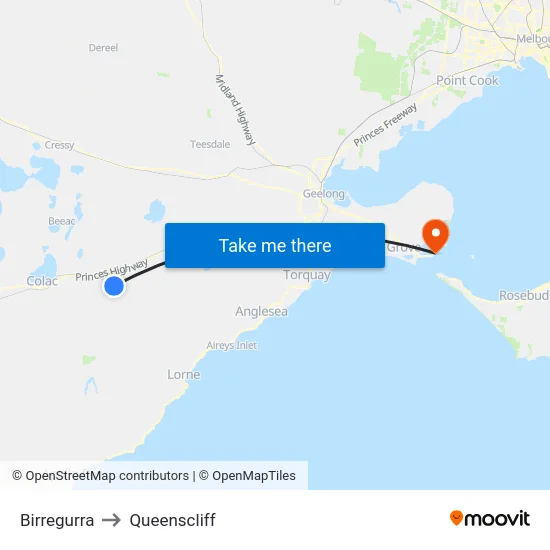 Birregurra to Queenscliff map