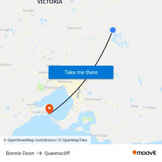 Bonnie Doon to Queenscliff map