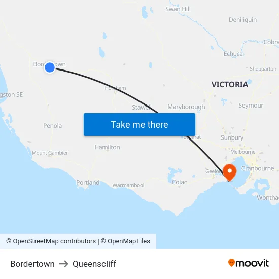 Bordertown to Queenscliff map