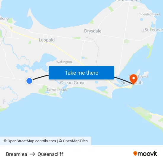 Breamlea to Queenscliff map