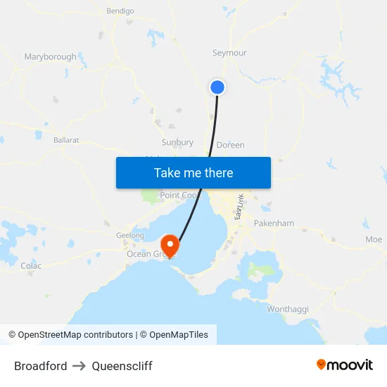 Broadford to Queenscliff map