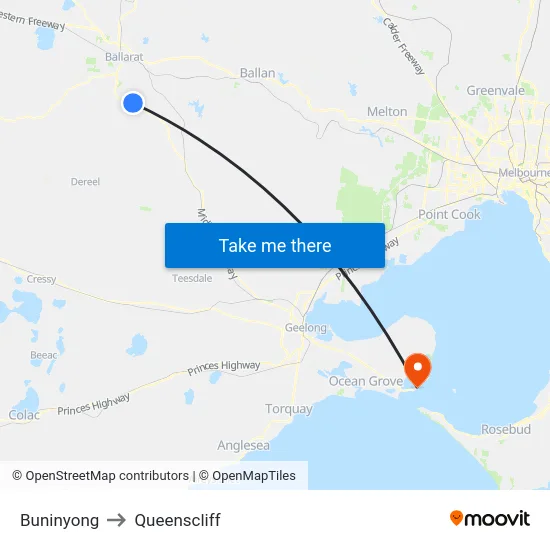 Buninyong to Queenscliff map