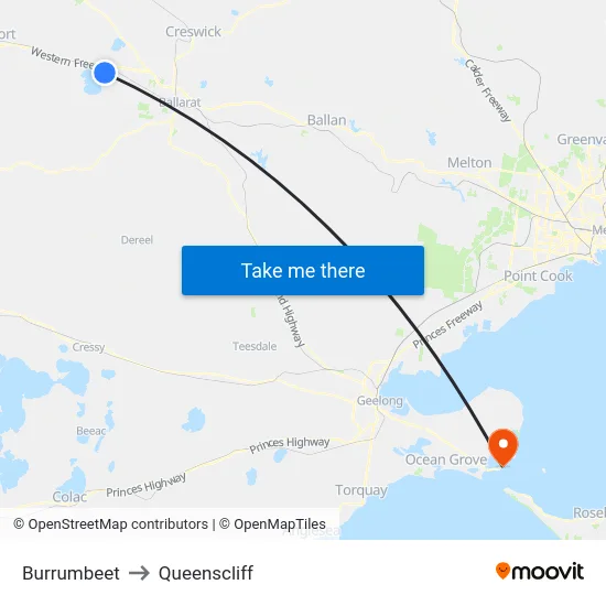 Burrumbeet to Queenscliff map