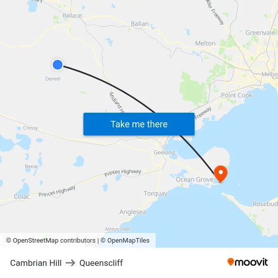 Cambrian Hill to Queenscliff map