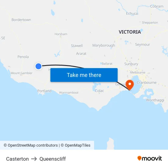 Casterton to Queenscliff map