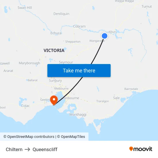 Chiltern to Queenscliff map
