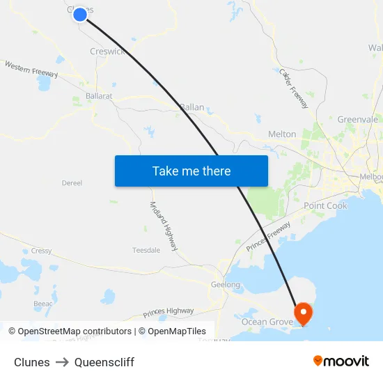 Clunes to Queenscliff map