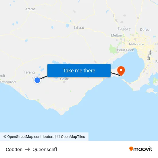 Cobden to Queenscliff map