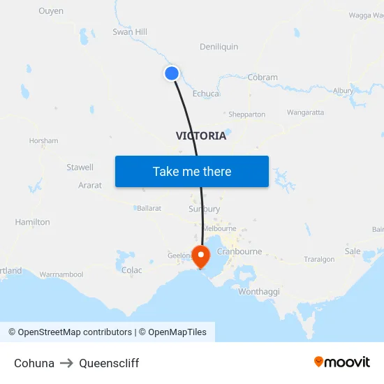 Cohuna to Queenscliff map