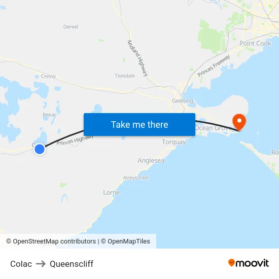 Colac to Queenscliff map
