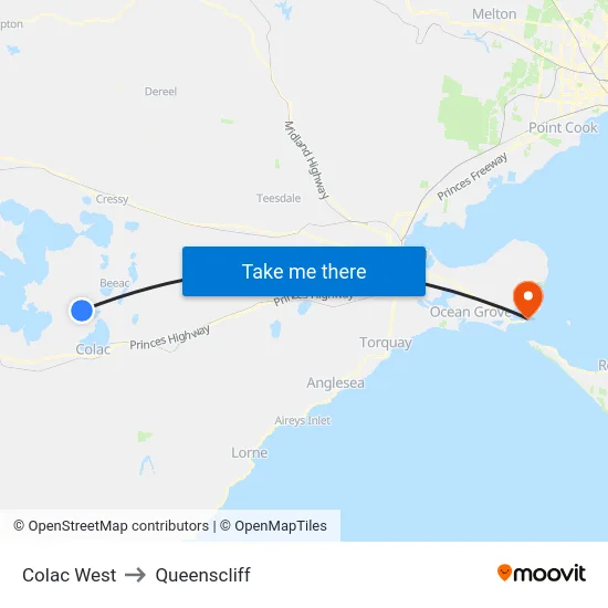 Colac West to Queenscliff map
