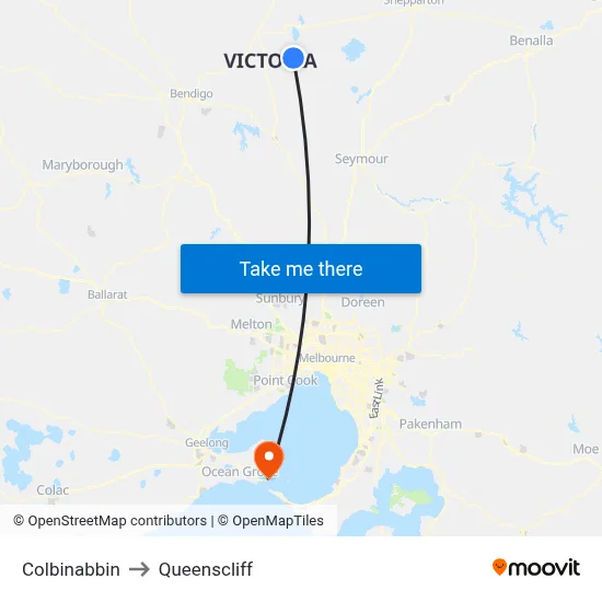 Colbinabbin to Queenscliff map