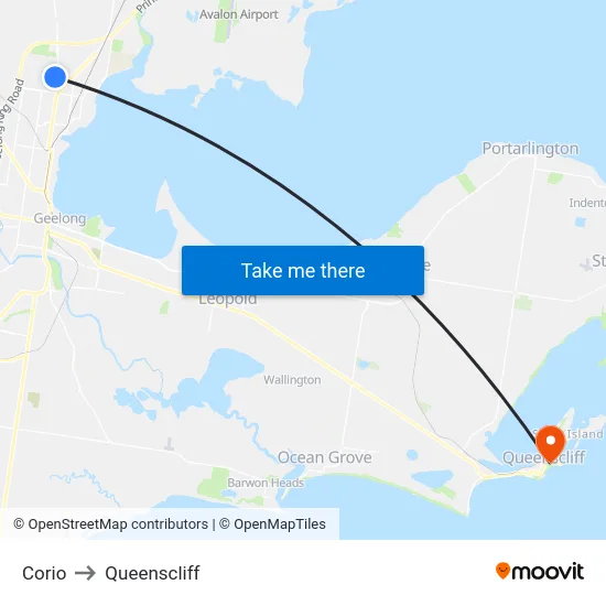 Corio to Queenscliff map