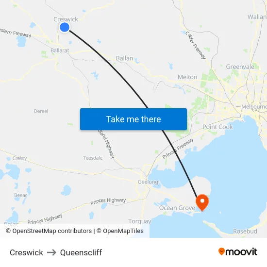 Creswick to Queenscliff map