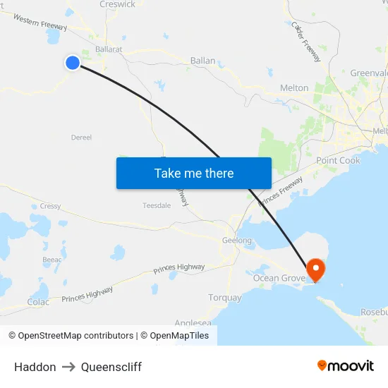 Haddon to Queenscliff map