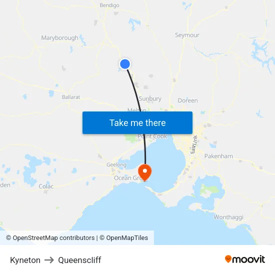 Kyneton to Queenscliff map