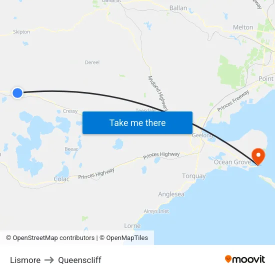 Lismore to Queenscliff map