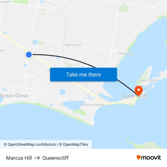 Marcus Hill to Queenscliff, Melbourne with public transportation
