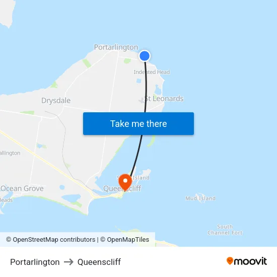 Portarlington to Queenscliff map