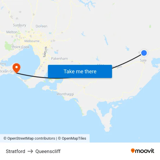Stratford to Queenscliff map