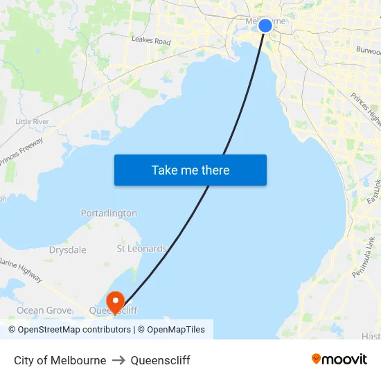 City of Melbourne to Queenscliff map