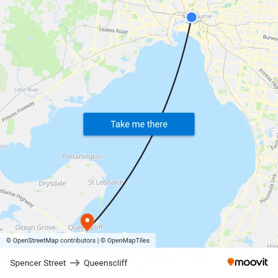 Spencer Street to Queenscliff map