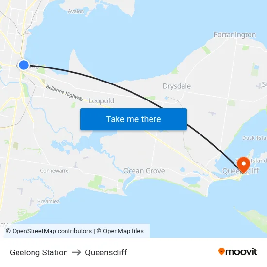 Geelong Station to Queenscliff map