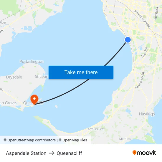 Aspendale Station to Queenscliff map
