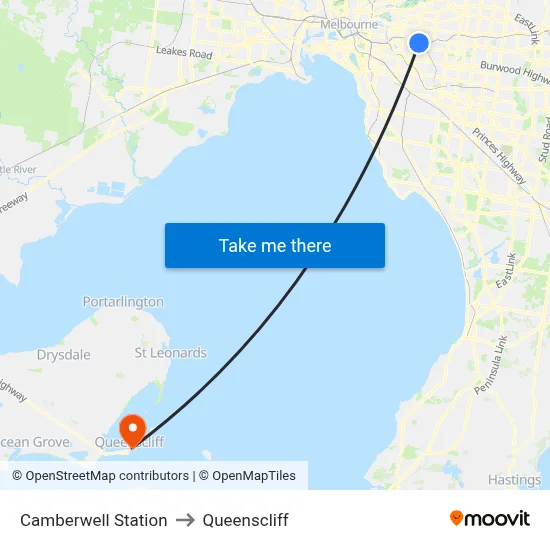 Camberwell Station to Queenscliff map
