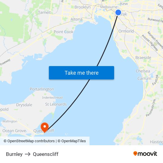 Burnley to Queenscliff map