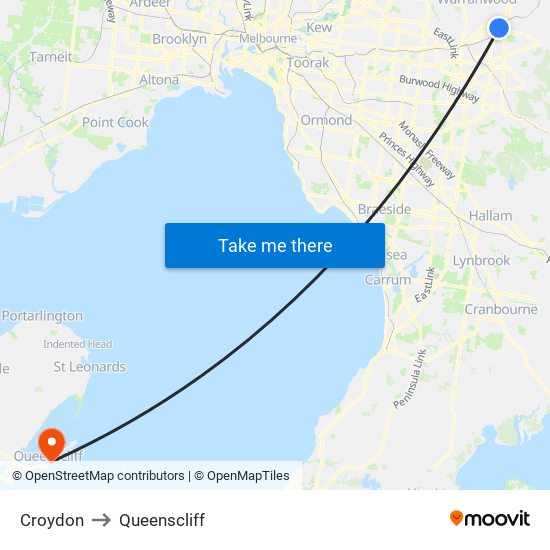 Croydon to Queenscliff map