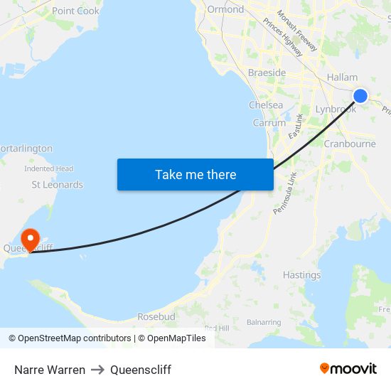 Narre Warren to Queenscliff map