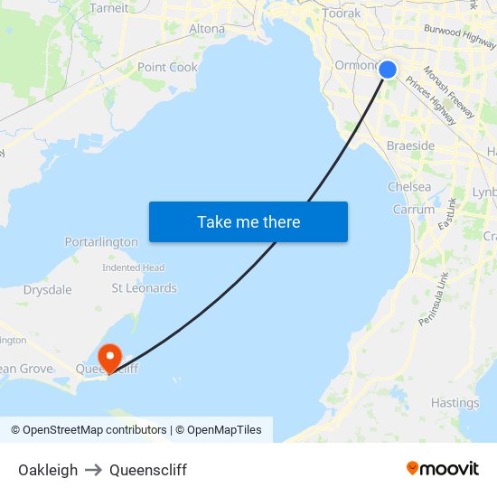 Oakleigh to Queenscliff map