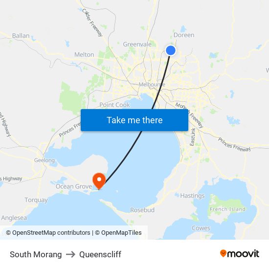 South Morang to Queenscliff map