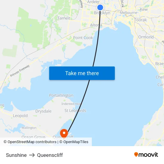 Sunshine to Queenscliff map