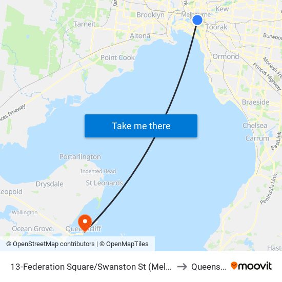 13-Federation Square/Swanston St (Melbourne City) to Queenscliff map