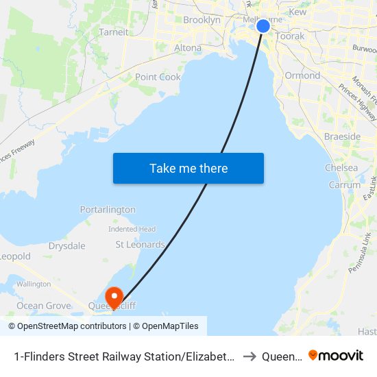 1-Flinders Street Railway Station/Elizabeth St (Melbourne City) to Queenscliff map