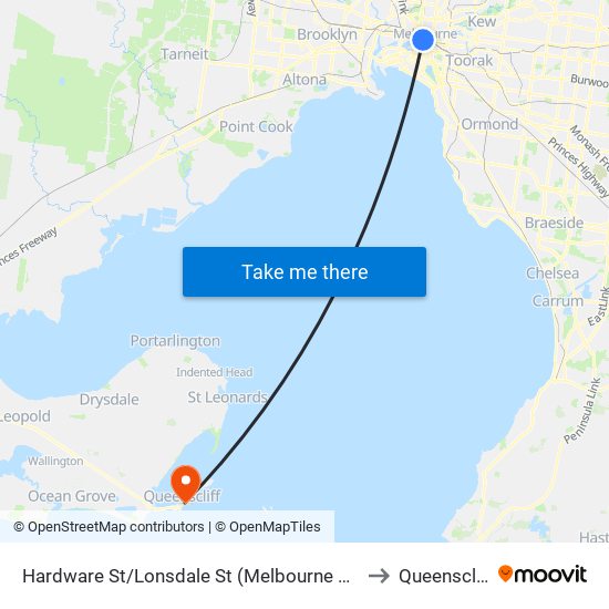 Hardware St/Lonsdale St (Melbourne City) to Queenscliff map