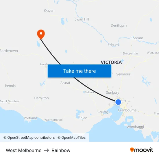 West Melbourne to Rainbow map