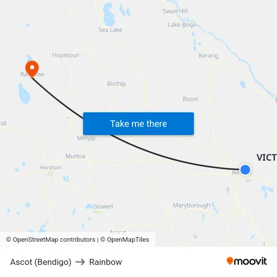 Ascot (Bendigo) to Rainbow map