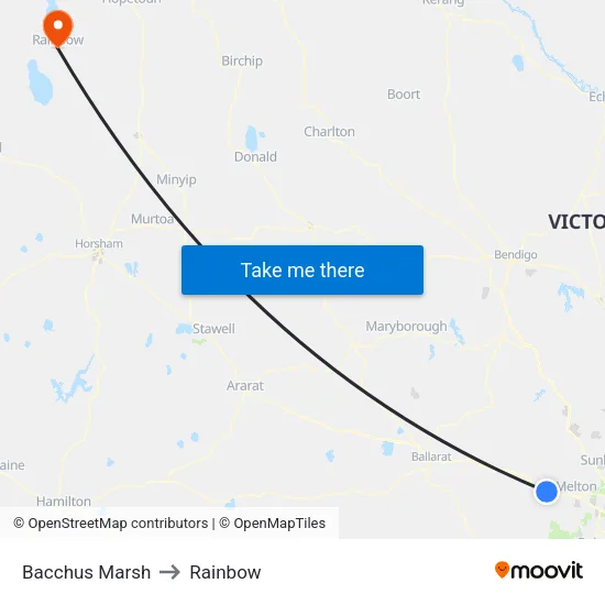 Bacchus Marsh to Rainbow map