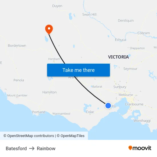 Batesford to Rainbow map